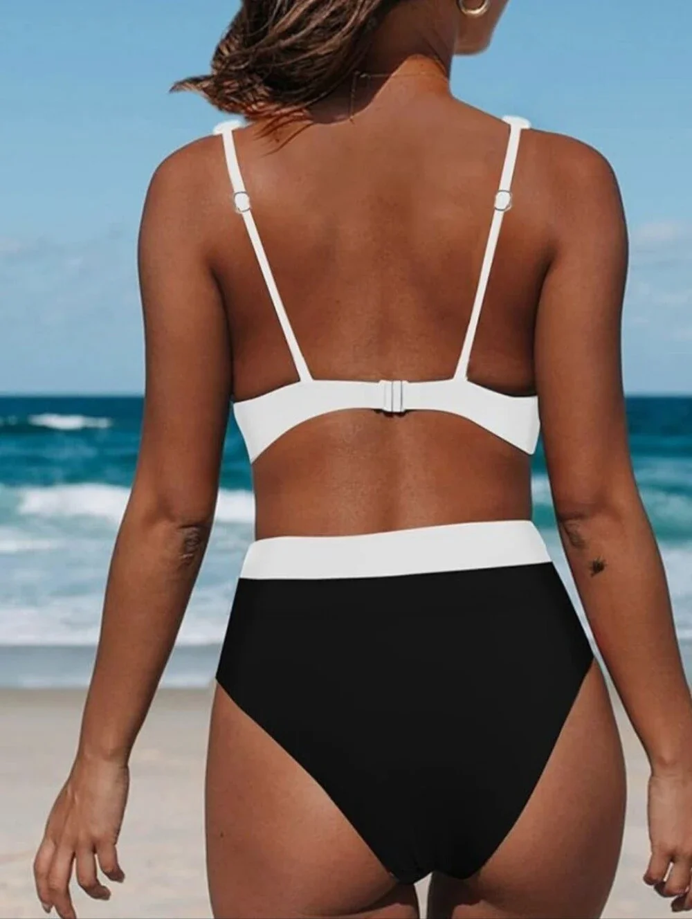 Hilinker. Colorblock High-Waist Bikini Set - Black & White. Large. NWT.